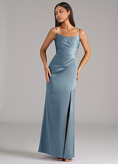 Azazie Marla Bridesmaid Dresses Dusty Blue Sheath Strapless Stretch Satin Convertible Dress image7