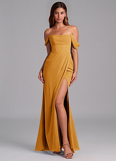 Azazie Johana Brautjungfernkleider Wandelbar Meerjungfrau-Linie Schulterfrei Chiffon Kleid Butterscotch image3