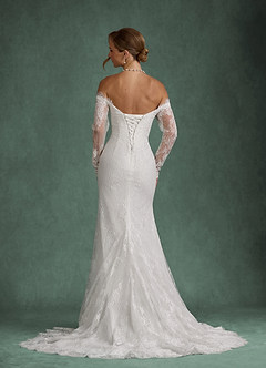 Azazie Kathleen Abiti da Sposa Abito A-Line in Pizzo Spalle Scoperte Bianco Diamante image4