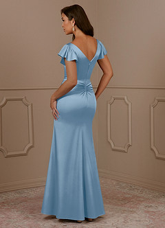 Azazie Roya Mère de la mariée Robes Robe Sirène en Satin extensible Col en V Plissé Poudre Bleue image3