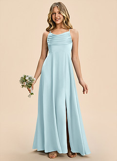 Azazie Gia Junior Robe Trapèze en Satin extensible Plissé Bleu Nuage image4