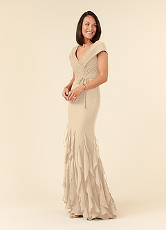 Azazie Bailora Mother of the Bride Dresses Champagne Mermaid Ruched Chiffon Dress image2