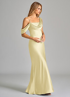 Azazie Celina Final Sale Espresso Sheath One Shoulder Stretch Satin Dress image6