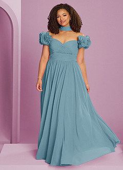 Barbie ♥ Azazie Bridesmaid Dresses Moody Blue A-Line Off the Shoulder Chiffon Convertible Dress image15