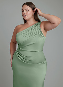 Azazie Akilah Bridesmaid Dresses Matcha Mermaid One Shoulder Stretch Satin Dress image13