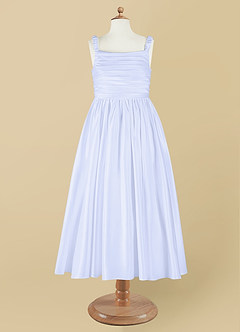 Azazie Cutie Pie Flower Girl Dresses Lavender A-Line Pleated Matte Satin Dress image7
