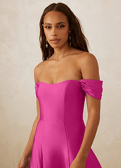 Christian Siriano Bridal for Azazie 1002 Bridesmaid Dresses Fuchsia A-Line Off the Shoulder Stretch Satin Convertible Dress image5