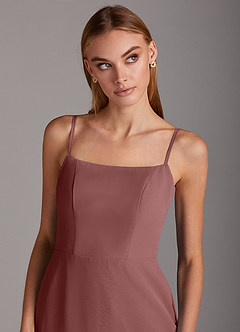 Azazie Tayla Bridesmaid Dresses Desert Rose Sheath Square Neckline Chiffon Dress image5