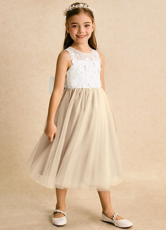 Azazie Lina Flower Girl Dresses Ivory Champagne Ball-Gown Lace Dress image3
