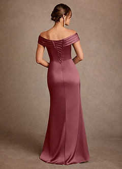 Azazie Bedford Mother of the Bride Dresses Desert Rose Sheath Pleated Stretch Satin Dress image3