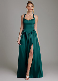 Azazie Francis Bridesmaid Dresses Peacock A-Line Corset Stretch Satin Dress image1