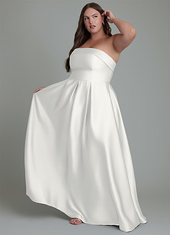 Azazie Lucienne Bridesmaid Dresses White A-Line Strapless Stretch Satin Convertible Dress image9