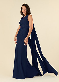Azazie Franchesca Mother of the Bride Dresses Dark Navy Mermaid Pleated Stretch Chiffon Dress image2