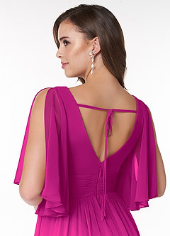 Azazie Temeka Brautjungfernkleider A-Linie Gestreift Chiffon Kleider Fuchsia image5