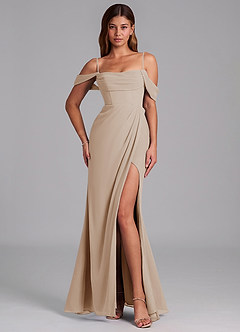 Azazie Johana Jurken voor bruidsmeisjes Converteerbaar Jurk van Chiffon met Zeemeermin Off the Shoulder Taupe image4