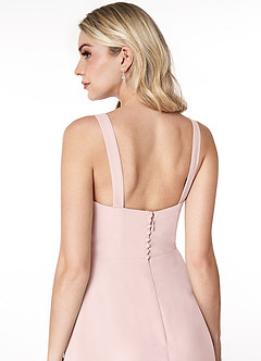 Azazie Jay Bridesmaid Dresses Blushing Pink A-Line Square Neckline Side Slit Chiffon Dress image6