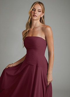 Azazie Layla Vestidos de damas de honor Vestido Cabernet de Gasa de Línea A con Palabra de honor image6