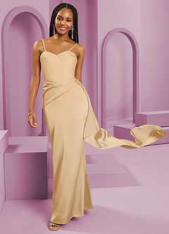 Barbie ♥ Azazie Jurken voor bruidsmeisjes Converteerbaar Jurk van Stretch Satijn met Kolom Strapless Goud image10