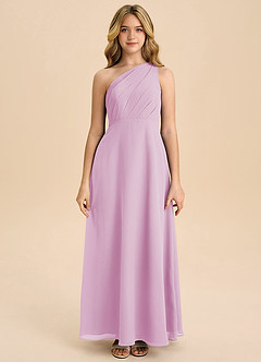 Azazie Phaedra Junior Vestido de Rosa Caramelo de Gasa de Corte en A con Plisado image4