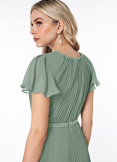 Azazie Kara vestidos de dama de honor modestos Vestido de Corte en A Plisado Hasta el suelo Gasa image6