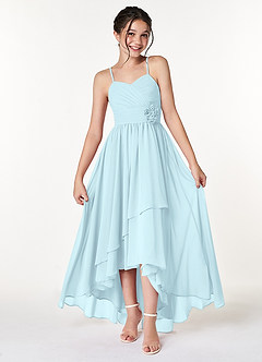 Azazie Catalina Junior Robe Trapèze en Mousseline de soie Rayé Bleu Nuage image1