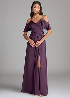 Azazie Dakota Brautjungfernkleider A-Linie Schulterfrei Stretch-Satin Kleid Pflaume image3