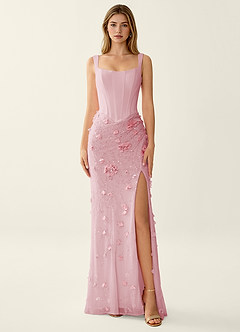 Belinda Pink 3D Flowers Corset Lace Up Back Mermaid Prom Dress
