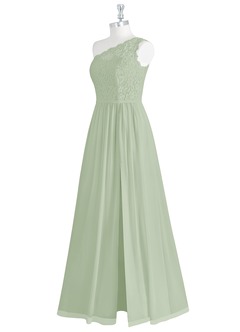 Azazie Demi Bridesmaid Dresses Dusty Sage A-Line One Shoulder Chiffon Dress image10