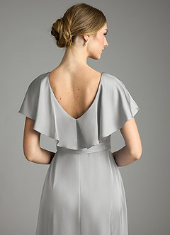 Azazie Lainey Bridesmaid Dresses Silver A-Line with Pockets Stretch Satin Dress image2