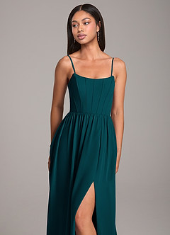 Azazie Kailee Bridesmaid Dresses Pine A-Line with Pockets Chiffon Dress image2