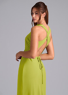 Azazie Evadne Bridesmaid Dresses Lemongrass Sheath Pleated Chiffon Dress image7