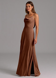 Azazie Olaine Bridesmaid Dresses Umber A-Line Pleated Velvet Dress image4