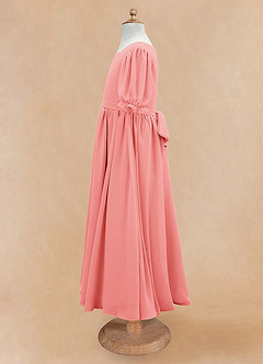 Azazie Joss Flower Girl Dresses Coral A-Line with Sleeves Chiffon Dress image7