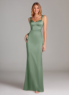 Azazie Denice Brautjungfernkleider Etui Plissee Stretch-Satin Kleid Matcha image1