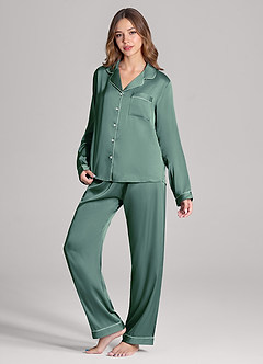 front Långärmad och byxor i satin med pyjamasmönster