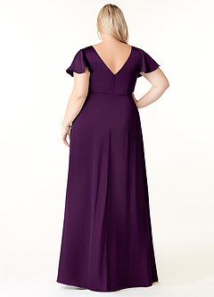 Azazie Soren Bridesmaid Dresses Grape A-Line Pleated Stretch Satin Dress image9