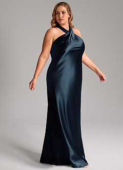 Azazie Doretta Bridesmaid Dresses Dark Navy Mermaid Bow Metallic Satin Dress image10