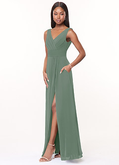 Azazie Karina Bridesmaid Dresses Silver Sage A-Line Pleated Chiffon Dress image3