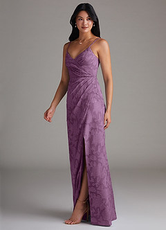 Azazie Maci Bridesmaid Dresses Wisteria Sheath Pleated Floral Burnout Dress image3