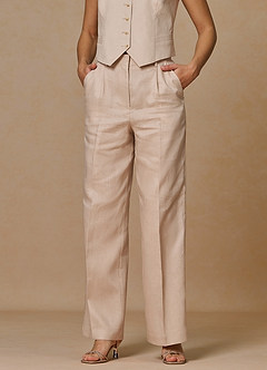 front Belicia Tan 100% Linen Pants