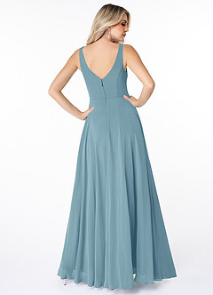 Azazie Calvi Bridesmaid Dresses Moody Blue A-Line Ruched Chiffon Dress image2