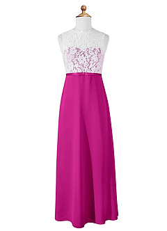 Azazie Rana Junior Fuchsia A-Line Lace Chiffon Dress image5