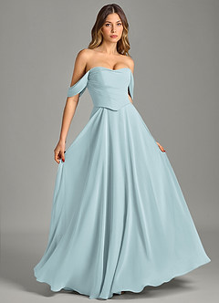 Azazie Chelsey 신부 들러리 드레스 A라인 오프 더 숄더 쉬폰 바닥 길이 드레스 image5