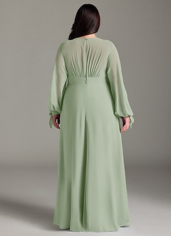 Azazie Matilda Brautjungfernkleider A-Linie Langarm Chiffon Kleid Staubiger Salbeigrün image10