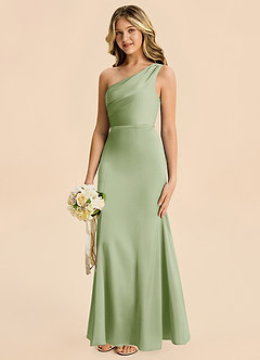 Azazie Ren Junior Dusty Sage A-Line Pleated Stretch Satin Dress image2