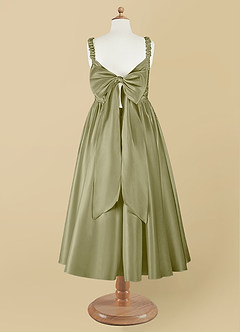 Azazie Cutie Pie Blumenmädchenkleider A-Linie Plissee Matte Satin Kleid Moosgrün image8