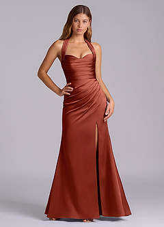 Azazie Destiny Robes de demoiselle d'honneur Robe Sirène en Satin extensible Encolure en Forme de Cœur Terracotta image6