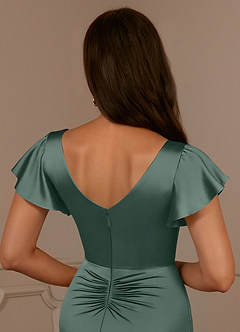 Azazie Roya Mother of the Bride Dresses Sea Moss Mermaid V-Neck Pleated Stretch Satin Dress image6