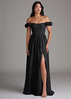 Azazie Autumn Bridesmaid Dresses Black A-Line Off the Shoulder Floral Burnout Convertible Dress image5