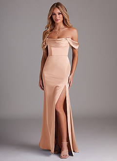 Azazie Saige Brautjungfernkleider Etui Schulterfrei Stretch-Satin Kleid Roségold image1